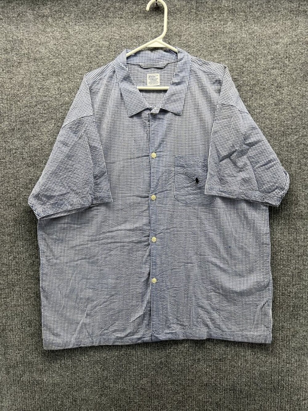 Polo Ralph Lauren Pajama Top Men Large Blue Gingham Cotton Sleepwear Lounge Logo